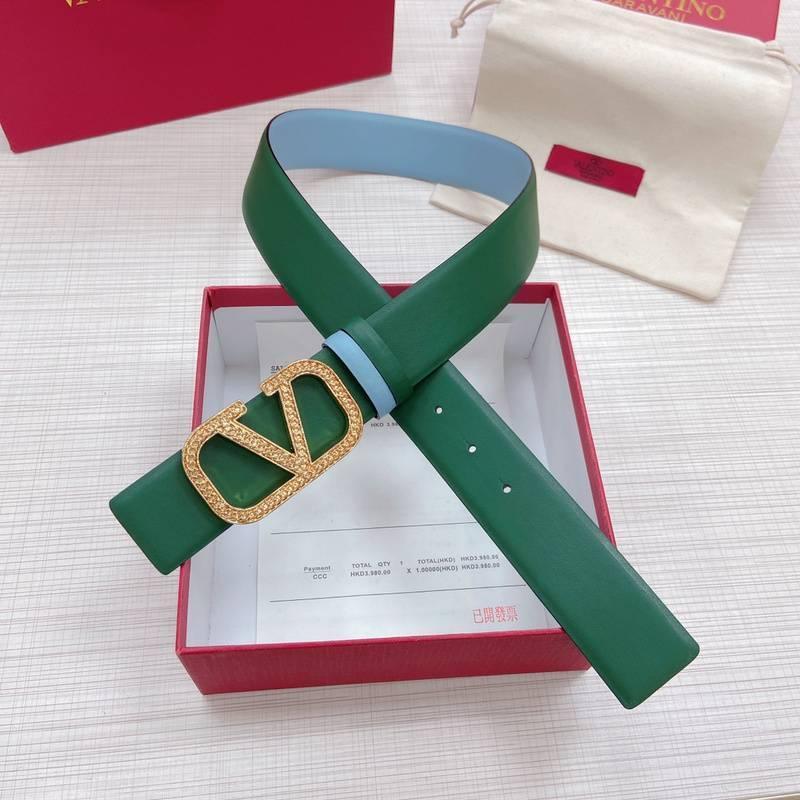 Valentino V logo Hammered Buckle Reversible Wide Signature Belt &