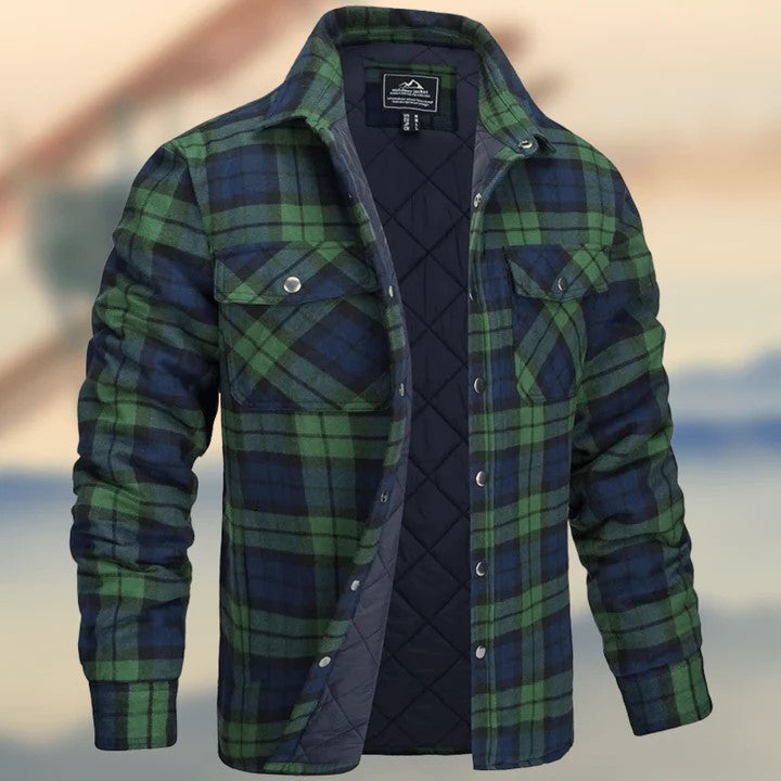 Men Plaid Thickened Cotton Hooded Jacket Coat