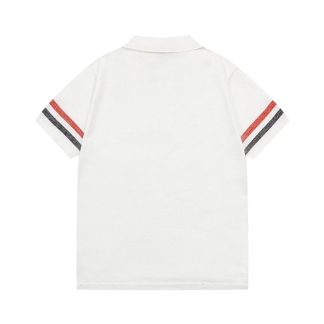 Thom Browne Classic Fit White Collar T-Shirt with Tricolor Grosgrain Detailing
