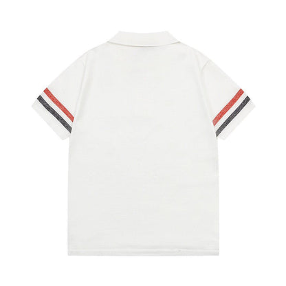 Thom Browne Classic Fit White Collar T-Shirt with Tricolor Grosgrain Detailing