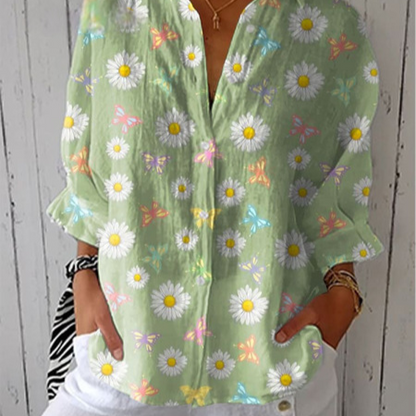 Floral Print Long Sleeve Womens Lapel Cardigan Shirt