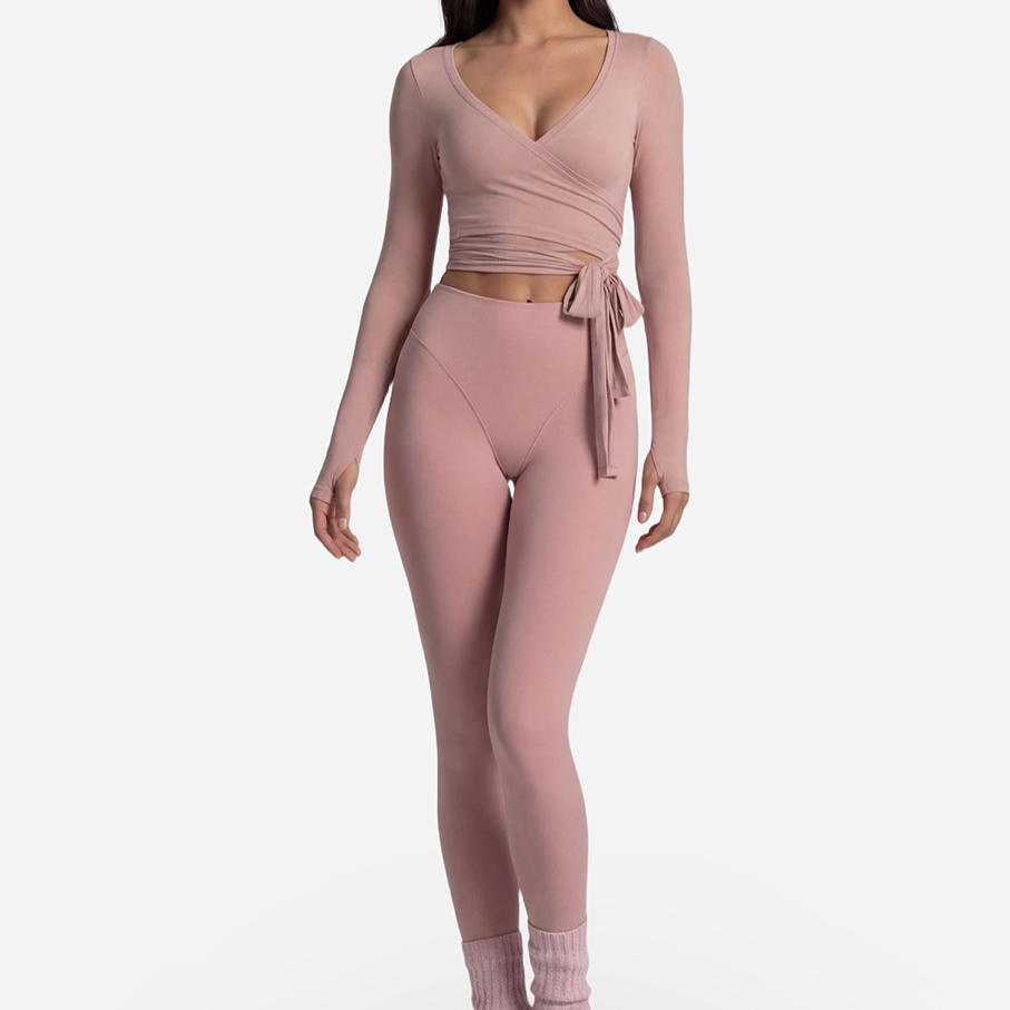 Long Sleeve Yoga Set Front Tie Fitness Wear