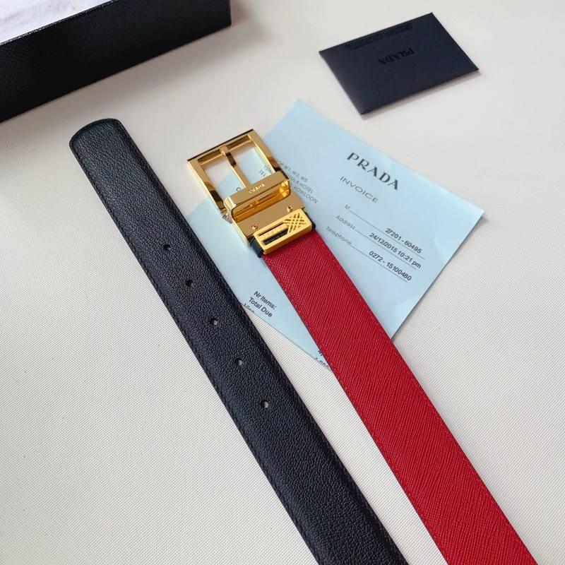 Prada Leather Reversible Belt With Triple Bucles &