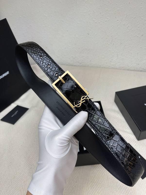 Saint Laurent Classic Monogram Square Buckle Belt Crocodile Embossed Leather