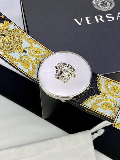 Versace MEDUSA BIGGIE ENAMEL LEATHER BELT