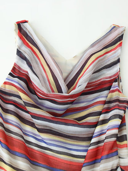 Retro Striped Spaghetti Strap Midi Dress