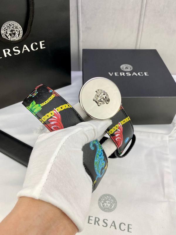 Versace MEDUSA BIGGIE ENAMEL LEATHER BELT