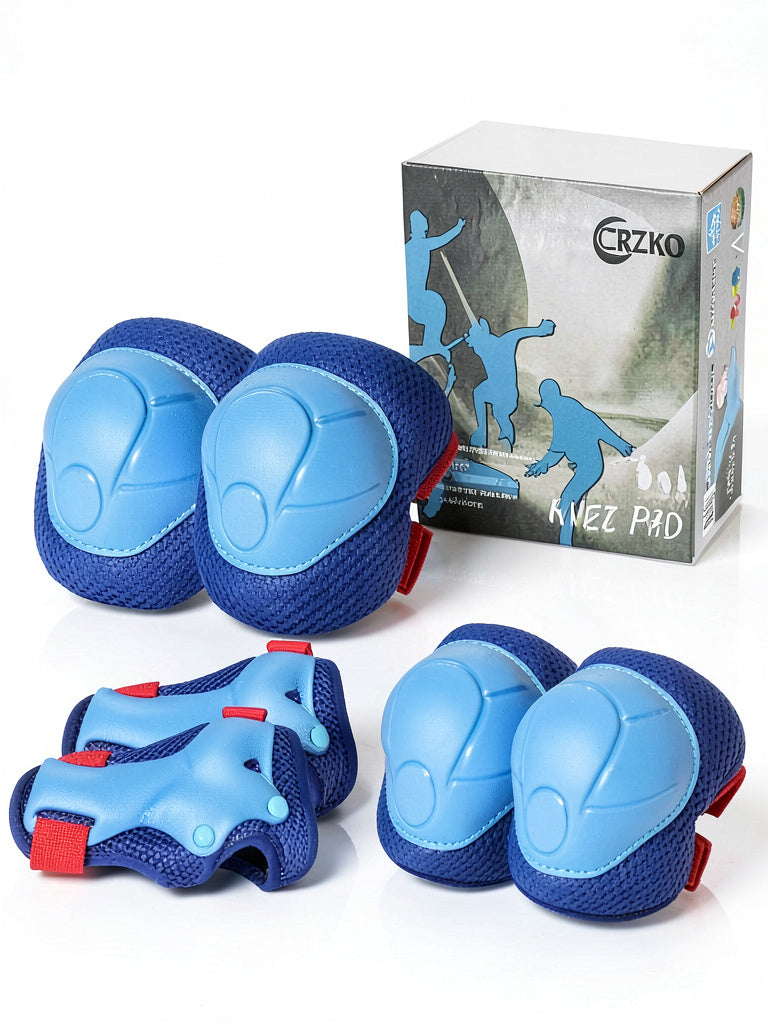 CRZKO Kids Protective Gear, Knee Pads and Elbow Pads 6 in 1 Set with Wrist Guard