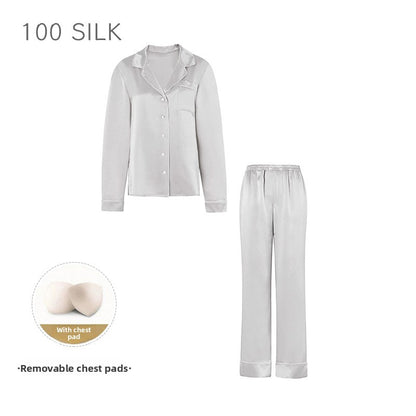 Women?s high-end 100% mulberry silk loungewear set with built-in bra pads.