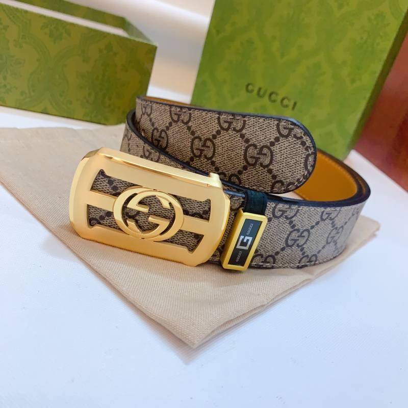 GUCCI Embellished coated-canvas and leather belt &