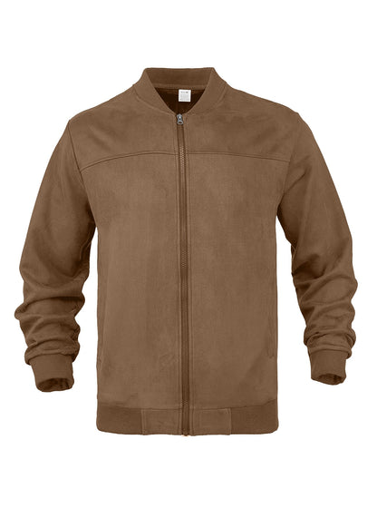 Mens Suede Stand Collar Zipper Jacket