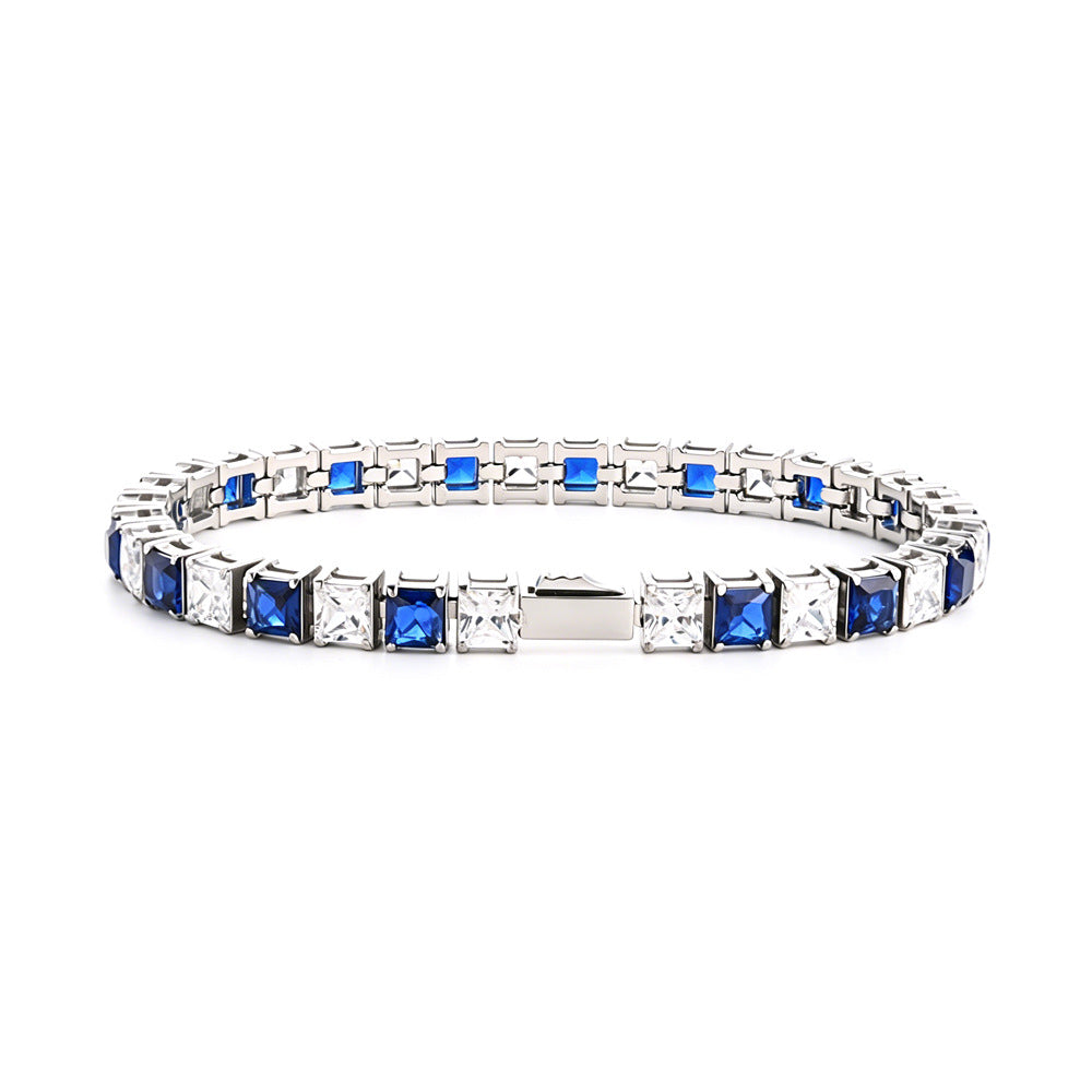 Stainless Steel Tennis Chain Bracelet Square Zircon Light Luxury Jewelry