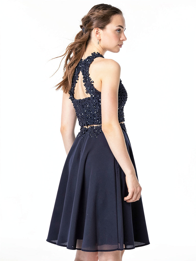 Say Yes to the Prom Juniors Rhinestone Applique Top, Navy, Size 13