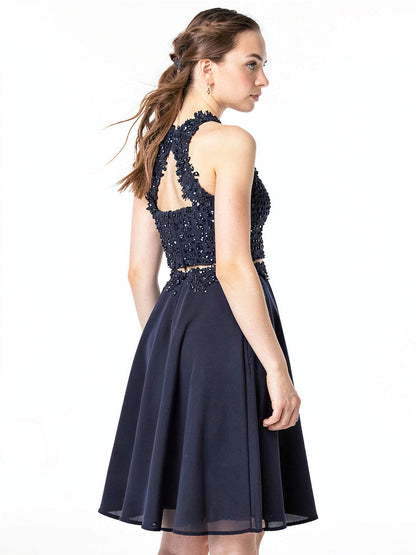 Say Yes to the Prom Juniors Rhinestone Applique Top, Navy, Size 13