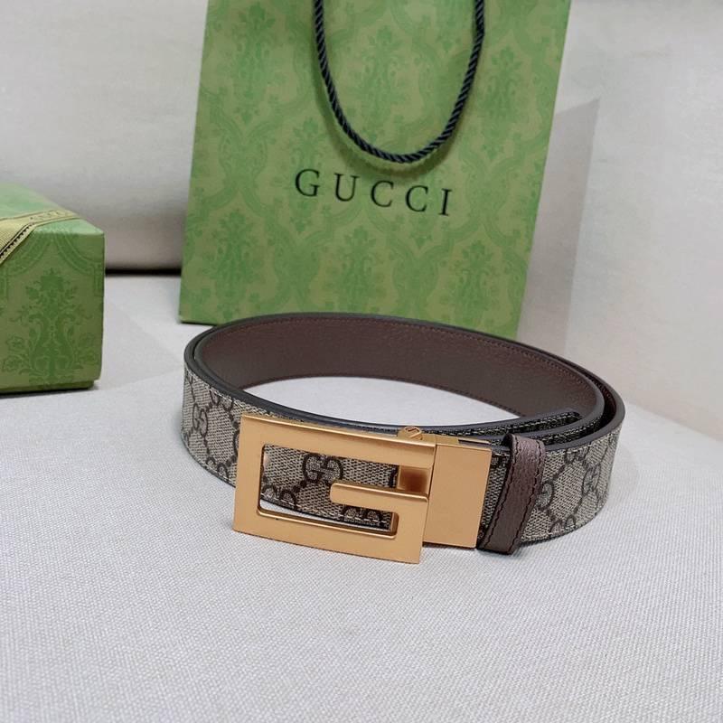 GUCCI Embellished coated-canvas and leather belt &