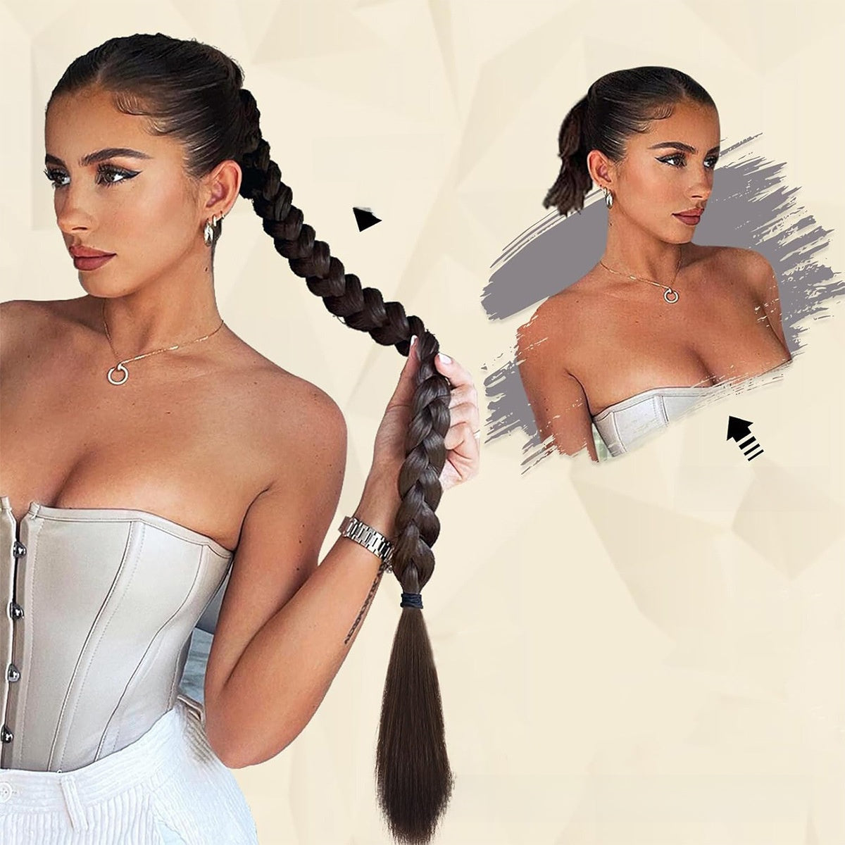 Long braids with hair loops and false braids