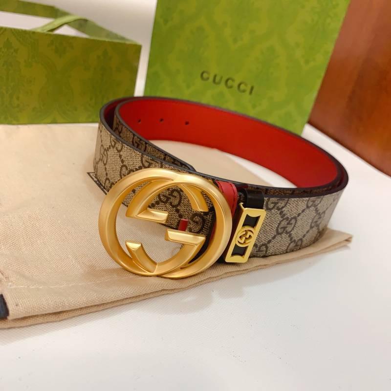 GUCCI Embellished coated-canvas and leather belt &