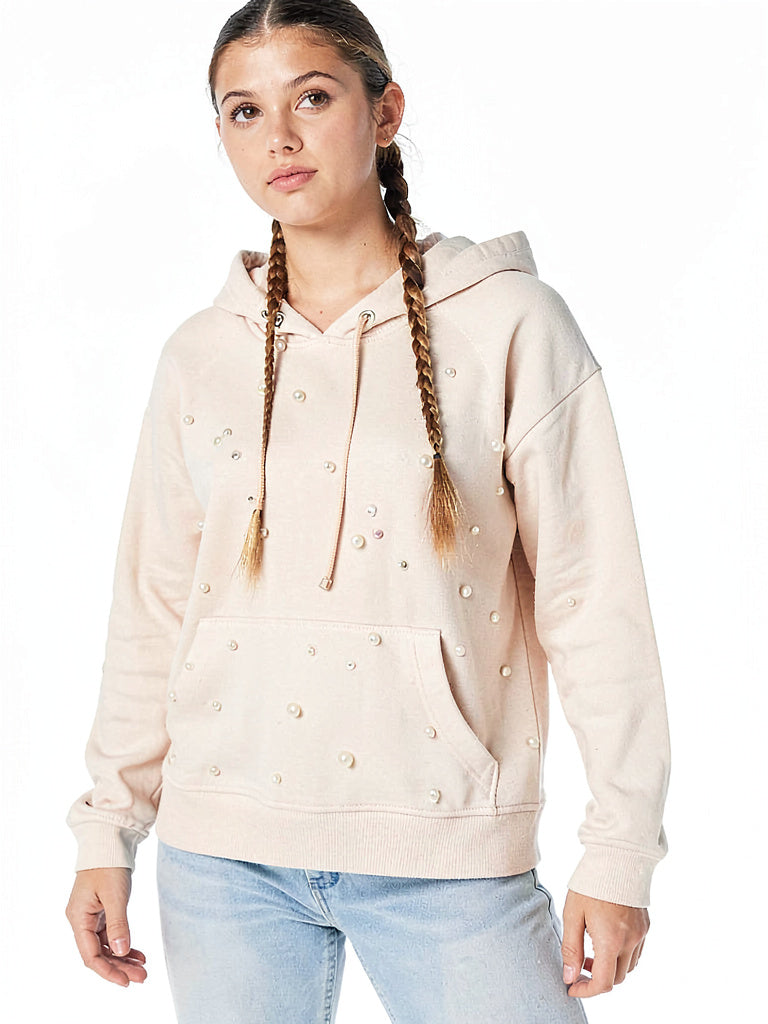 Gypsies and Moondust Juniors Pearl-Embellished Hooded Sweatshirt, Size Small