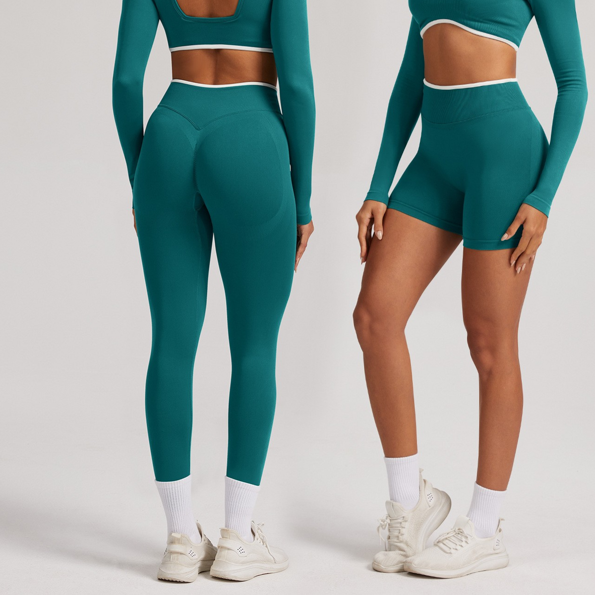 Seamless White Hemmed Yoga Suit for Women