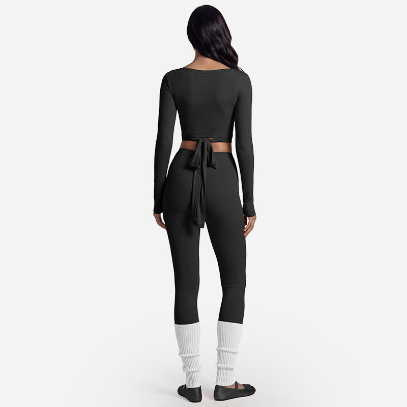Long Sleeve Yoga Set Front Tie Fitness Wear