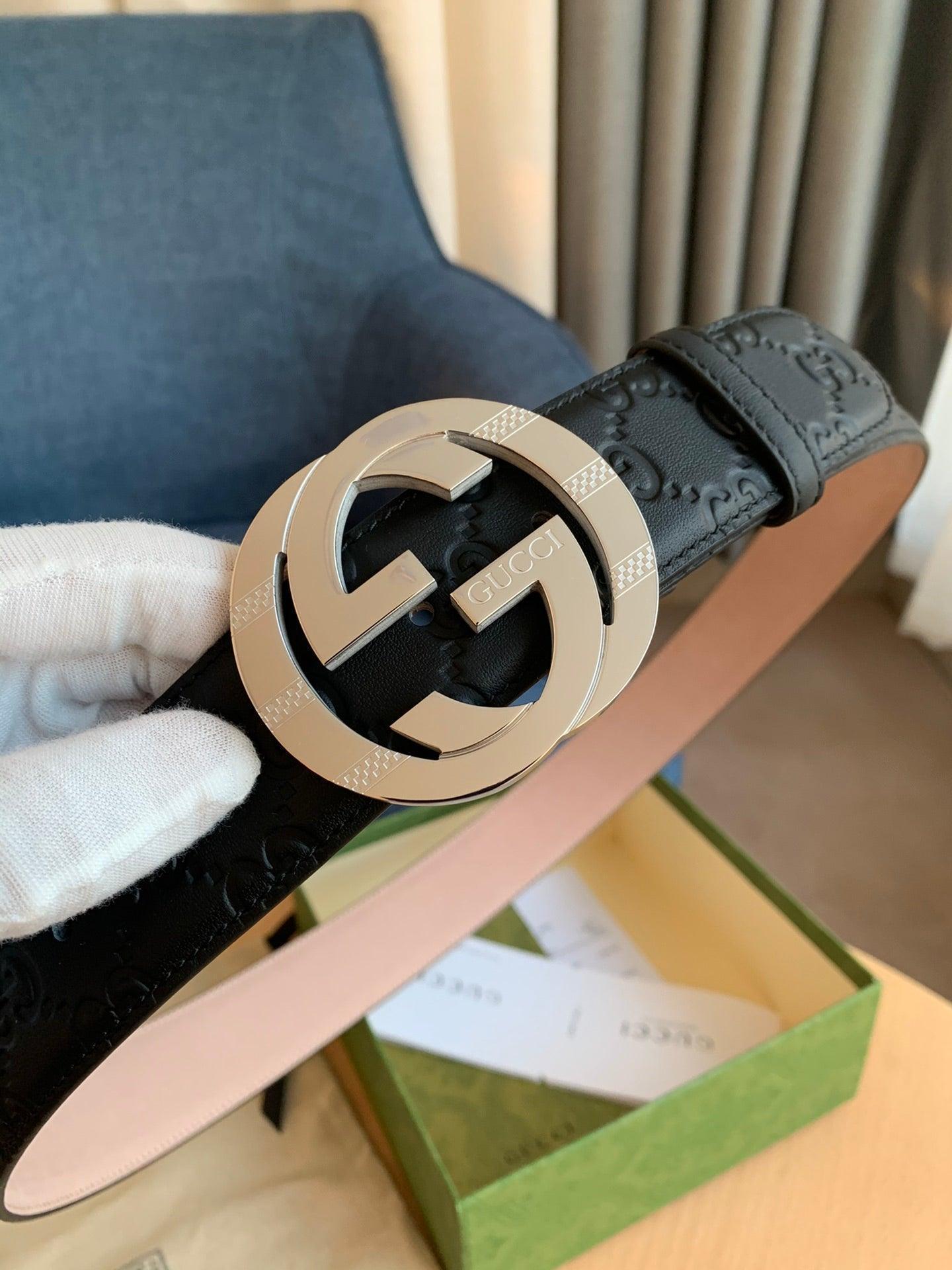 GUCCI Embellished coated-canvas and leather belt &