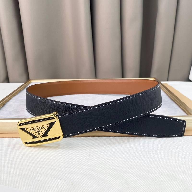 Prada Leather Belt Brushed Golden Buckle &