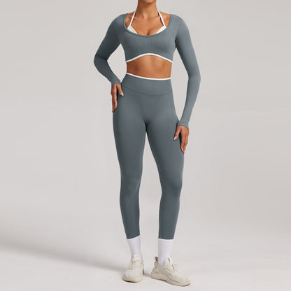 Seamless White Hemmed Yoga Suit for Women