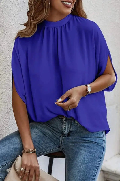 Tie Back Slit Half Sleeve Blouse by Trendsi