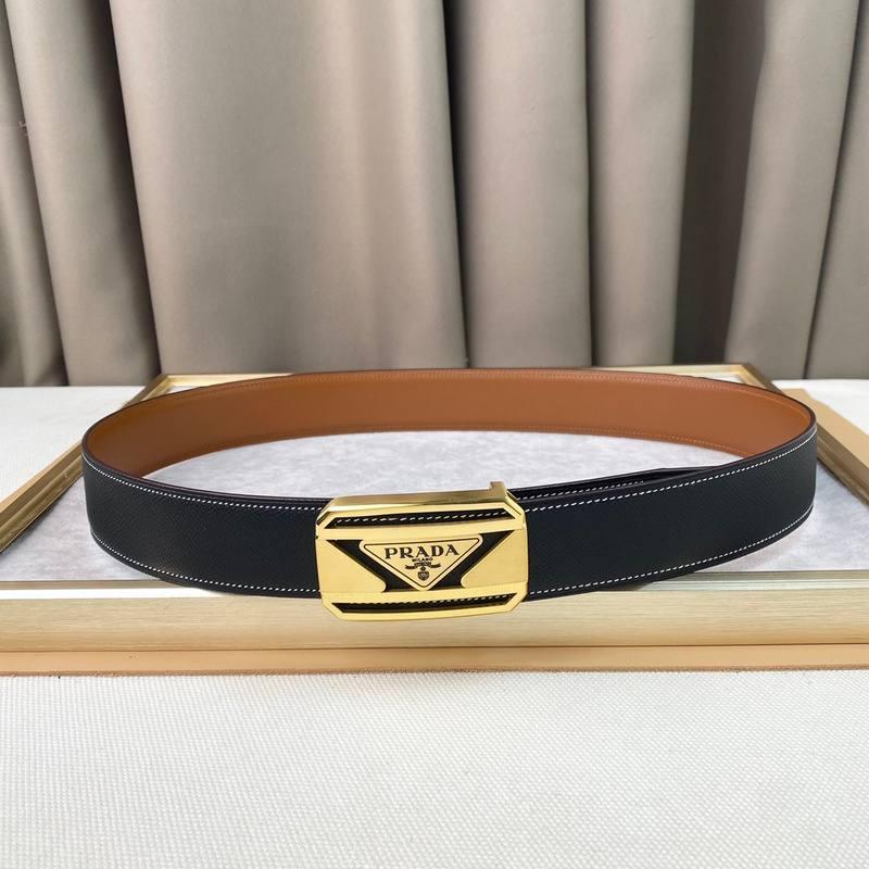 Prada Leather Belt Brushed Golden Buckle &