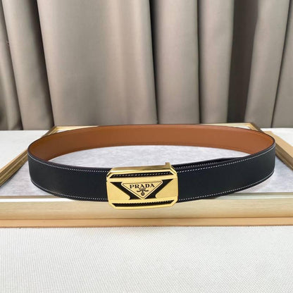 Prada Leather Belt Brushed Golden Buckle &