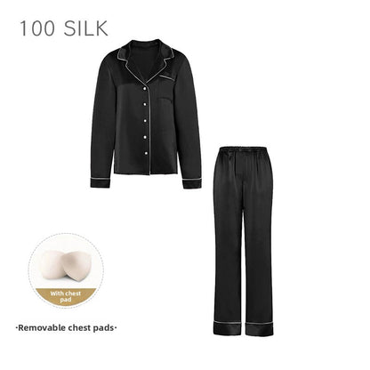 Women?s high-end 100% mulberry silk loungewear set with built-in bra pads.