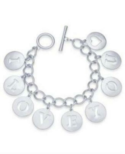 Holiday Lane I Love You Charm Bracelet Silver Tone
