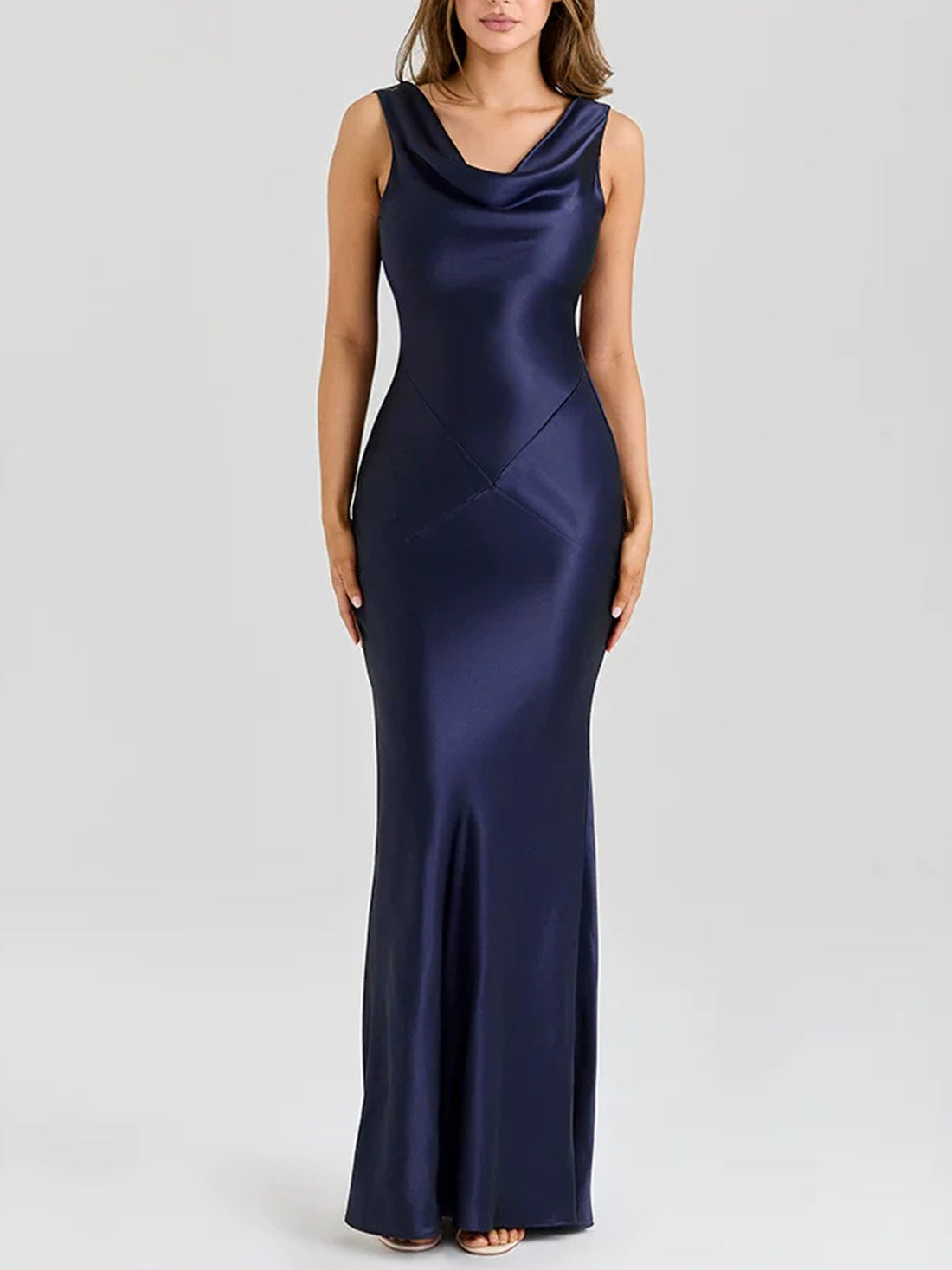 Elegant Acetate Satin Dress with Draped Collar