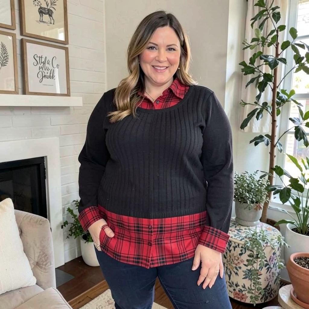 Style &amp; Co Plus Size Layered-Look Plaid  Sweater Top, Size: 0X