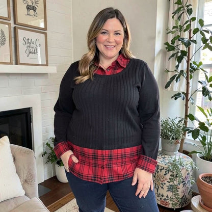 Style &amp; Co Plus Size Layered-Look Plaid  Sweater Top, Size: 0X