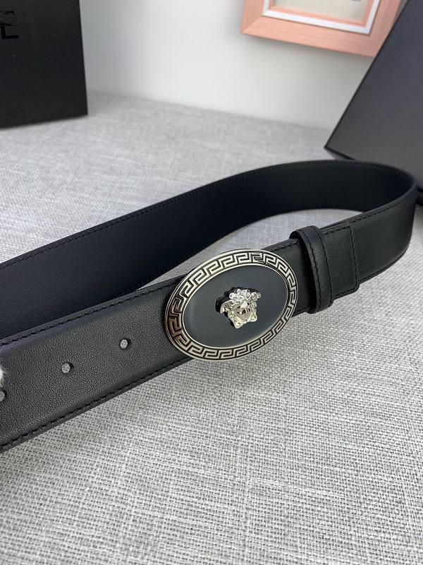 Versace Black Leather Vitello Belt Silver Medallion Buckle