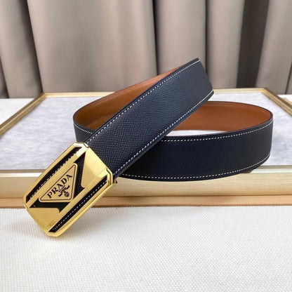 Prada Leather Belt Brushed Golden Buckle &