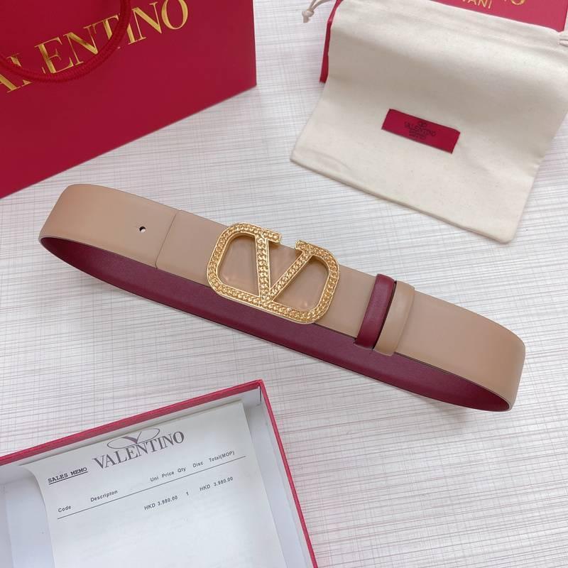 Valentino V logo Hammered Buckle Reversible Wide Signature Belt &