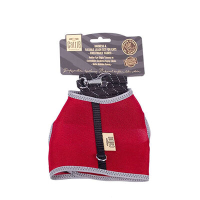 Cattie Air Mesh Cat Harness and Leash Set Red Small 20-30cm