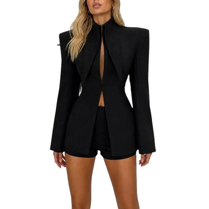 Womens Blazer and Shorts Set Elegant Waist-Defining Suit