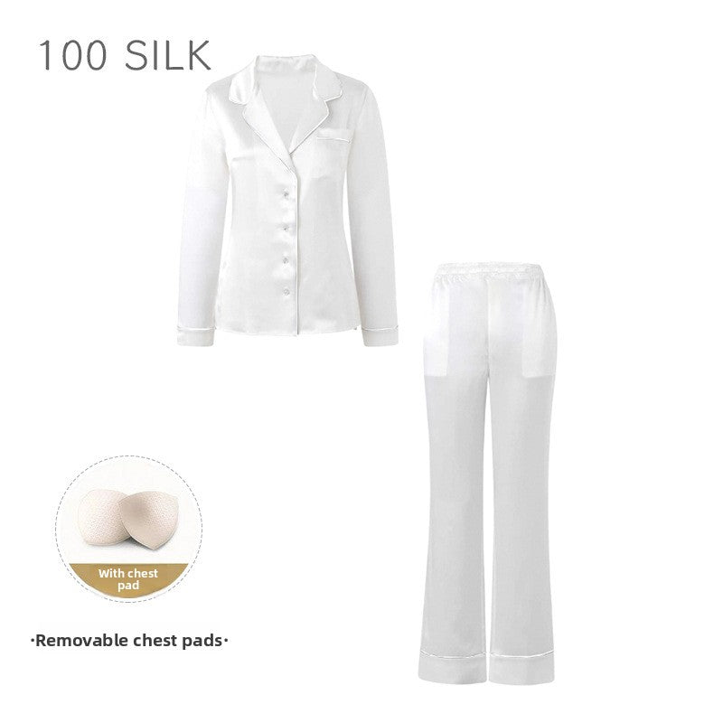 Women?s high-end 100% mulberry silk loungewear set with built-in bra pads.