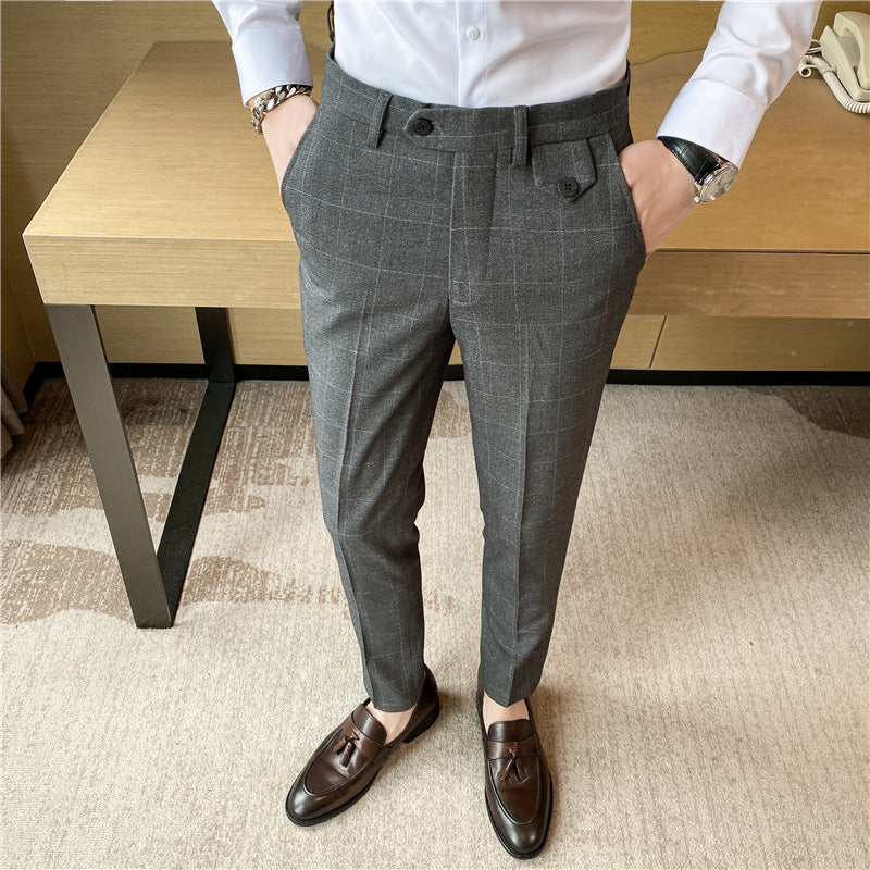 Korean Style British Classic Checkered Elegant Slim Fit Men&