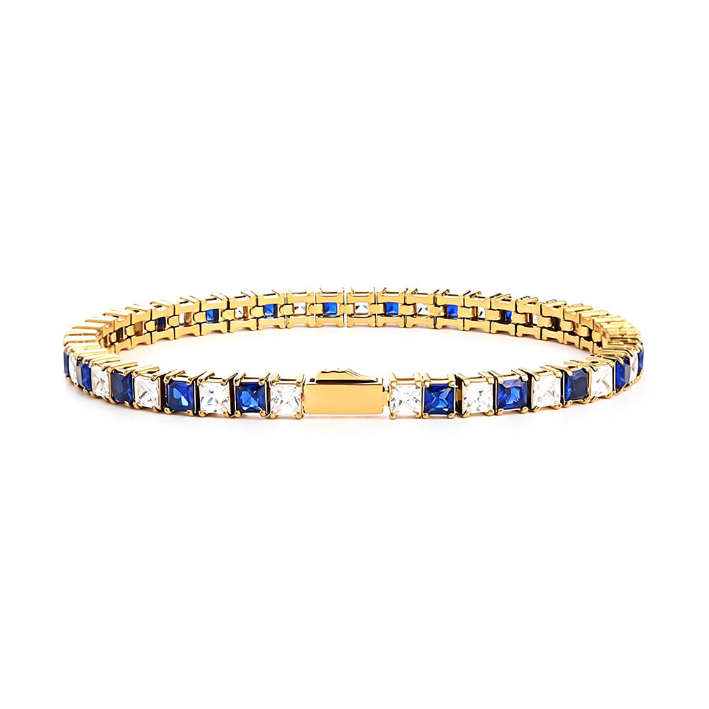 Stainless Steel Tennis Chain Bracelet Square Zircon Light Luxury Jewelry