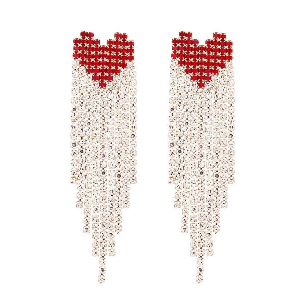 Red and Gold Heart Fringe Earrings