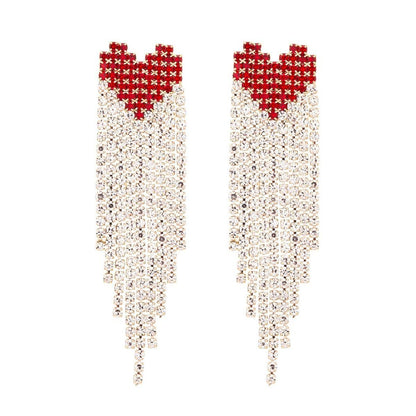 Red and Gold Heart Fringe Earrings