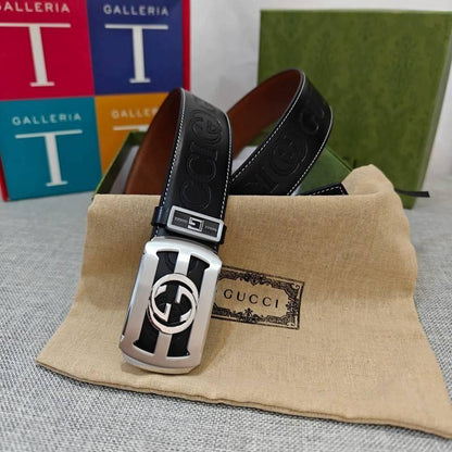 GUCCI Embellished coated-canvas and leather belt &