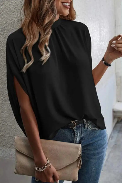Tie Back Slit Half Sleeve Blouse by Trendsi