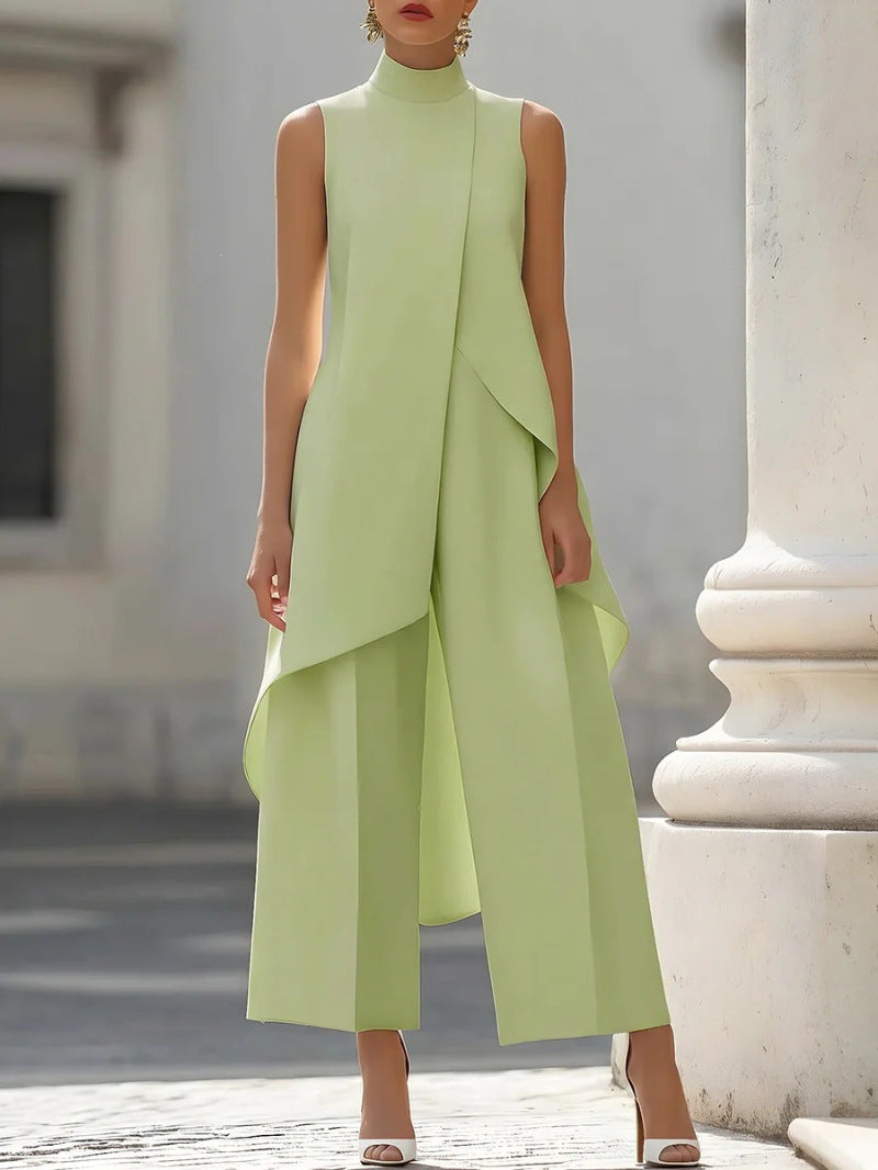 Sleeveless layered wide-leg pants