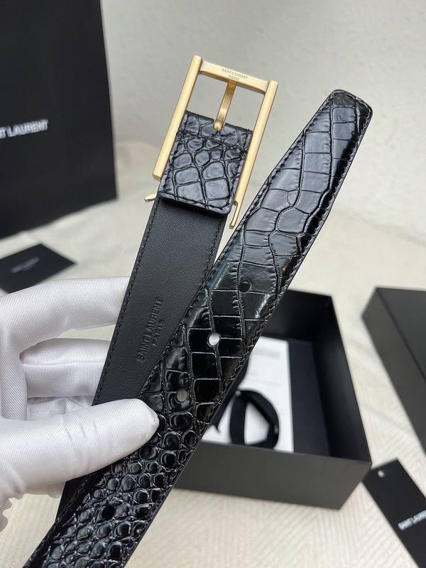 Saint Laurent Classic Monogram Square Buckle Belt Crocodile Embossed Leather