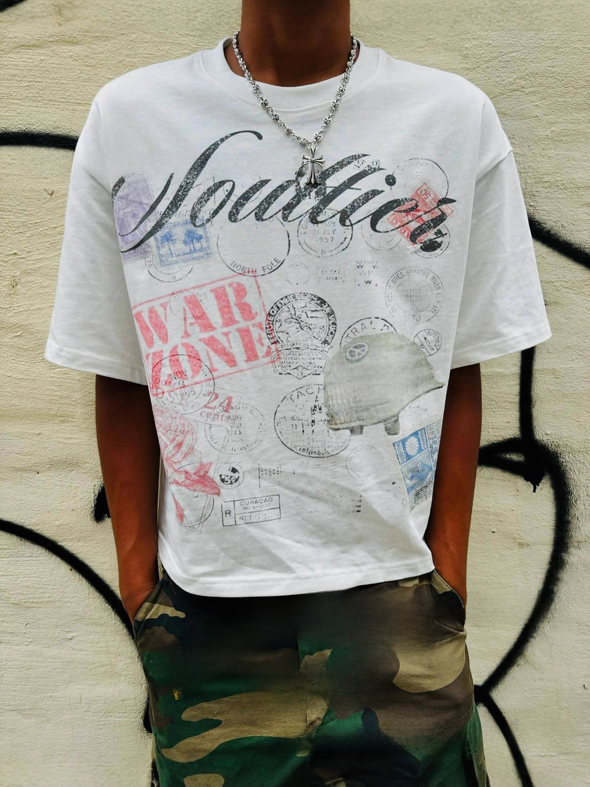 Graffiti Print Cotton Loose Top